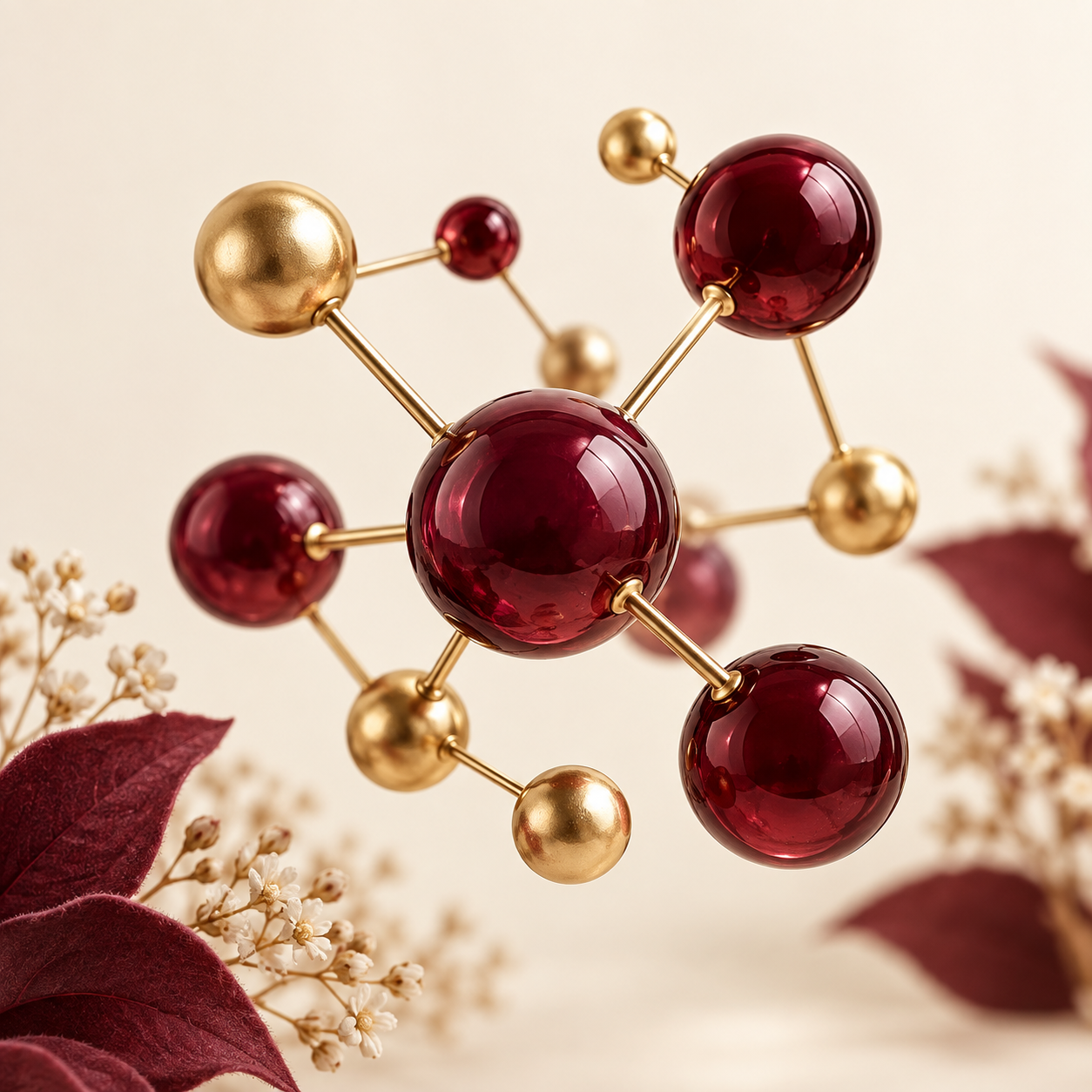 Conceptual burgundy and gold mineral science illustration